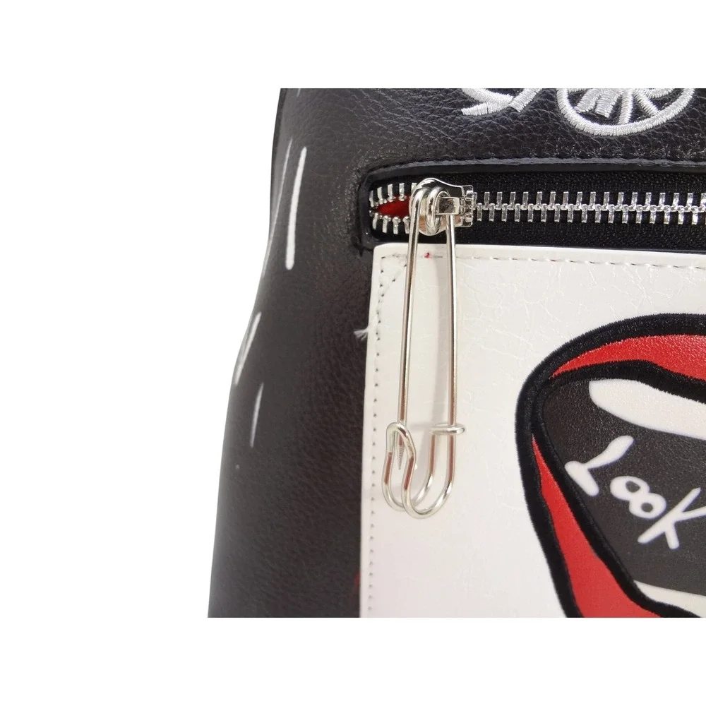 Danielle Nicole Disney Cruella Mini Backpack Black White NEW Pom Pom